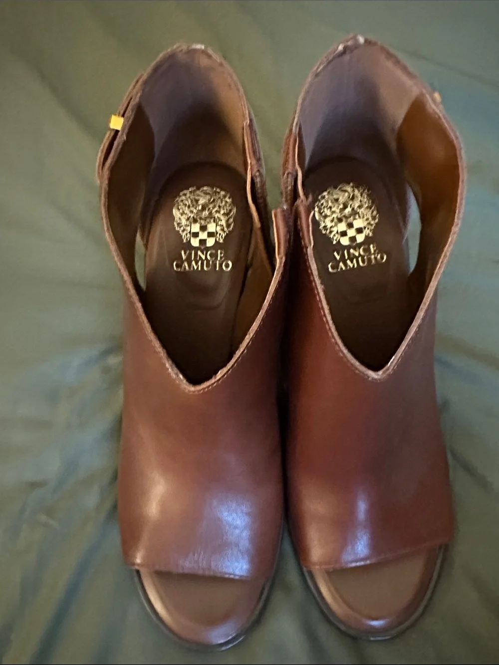 Vince Camino-Brown Leather Open-Side High Heel Booties